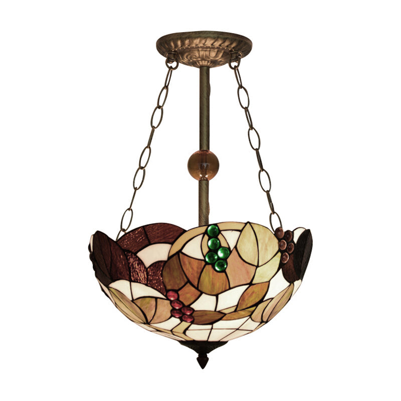 Dome-Shaped Stained Glass Semi Flush Light - Retro Style for Dining Room (16" W, 1 Light)