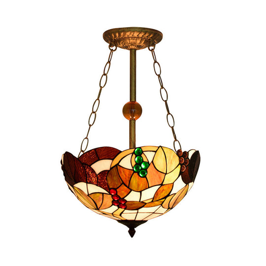 16 Retro Style Stained Glass Semi Flush Mount Light For Dining Room