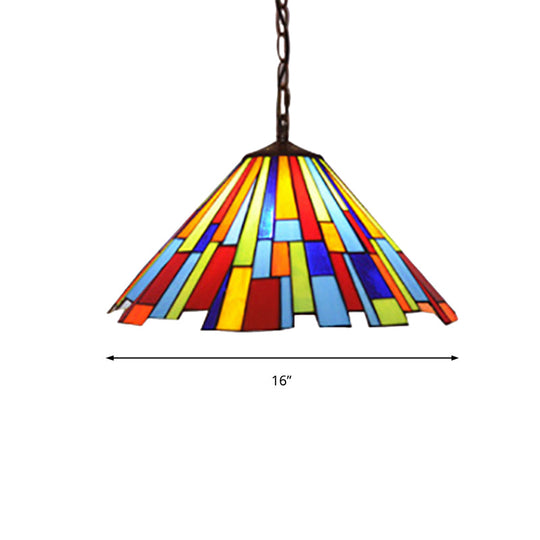 Tiffany Stained Glass Conical Hanging Lamp - Black Ceiling Pendant for Dining Room (12"/16" Width)