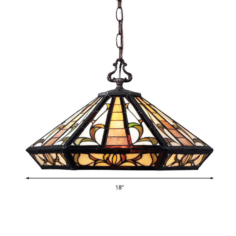 Tiffany Beige Geometric Stained Glass Pendant Ceiling Light for Bedroom