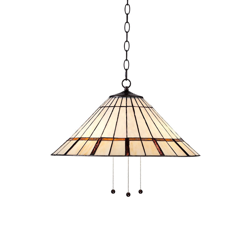 Tiffany Style White Glass Hanging Lamp with Metal Chain - 1 Bulb, Conical Shape, 16"/19.5 W