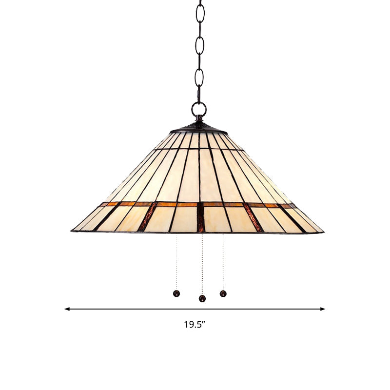 Tiffany Style White Glass Hanging Lamp with Metal Chain - 1 Bulb, Conical Shape, 16"/19.5 W