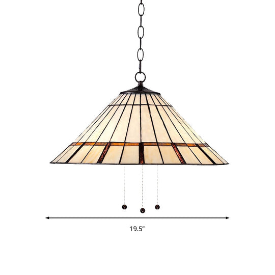 Tiffany Style White Glass Hanging Lamp with Metal Chain - 1 Bulb, Conical Shape, 16"/19.5 W