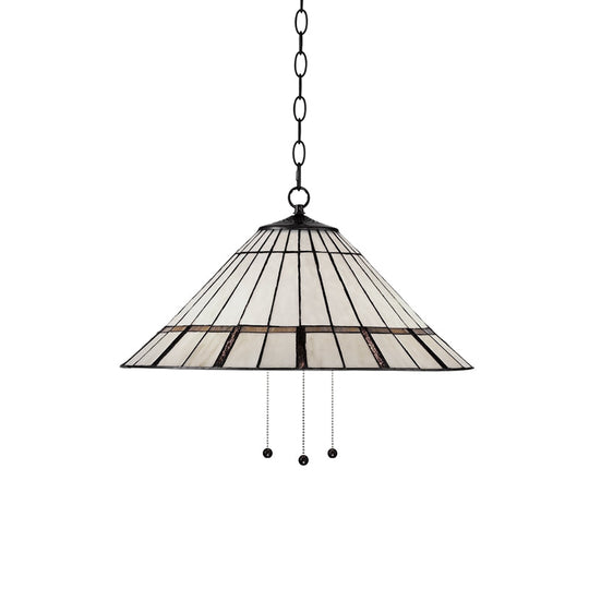 Tiffany Style White Glass Conical Hanging Lamp - 1 Bulb Ceiling Pendant With Metal Chain 16/19.5 W