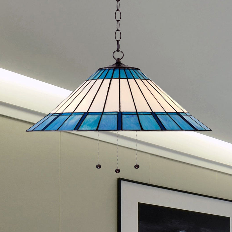 Tapered Pendant Light 16/19.5 - Single Bulb Tiffany-Style Hanging Lamp Stained Glass In Blue / 16