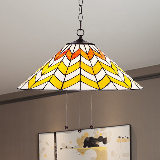 16"/18" W Single Head Conical Pendant Light in Tiffany-Style Orange and Yellow for Bedroom