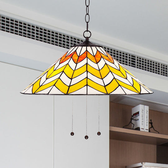 16"/18" W Single Head Conical Pendant Light in Tiffany-Style Orange and Yellow for Bedroom