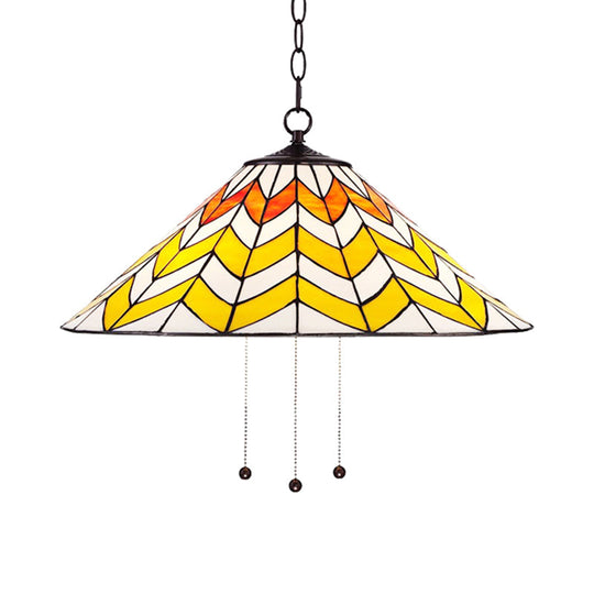 16"/18" W Single Head Conical Pendant Light in Tiffany-Style Orange and Yellow for Bedroom