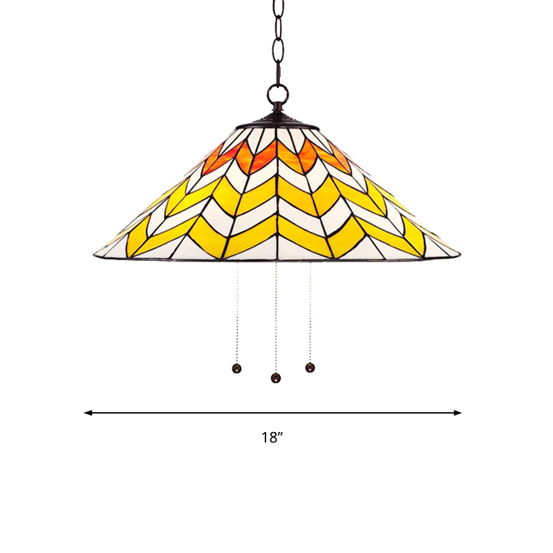 16"/18" W Single Head Conical Pendant Light in Tiffany-Style Orange and Yellow for Bedroom