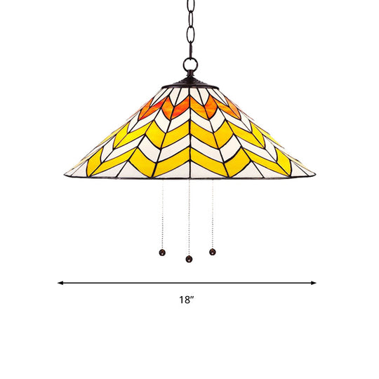 Tiffany Orange And Yellow Hand Rolled Art Glass Single Head Conical Hanging Pendant Ceiling Light