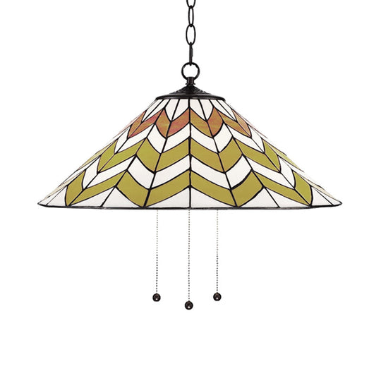 16"/18" W Single Head Conical Pendant Light in Tiffany-Style Orange and Yellow for Bedroom