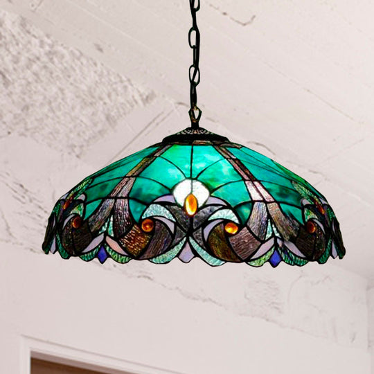 Tiffany Flared 4-Head Ceiling Lamp: Yellow/Blue Stained Art Glass Hanging Light For Bedroom