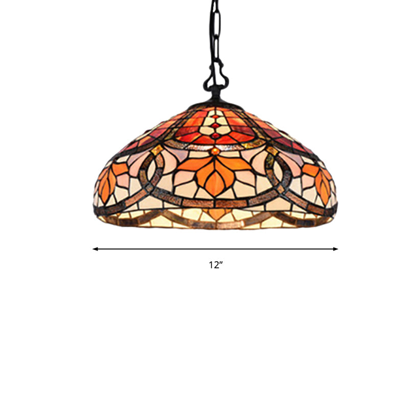 Antique Tiffany Stained Glass Pendant Light: Elegant Black Finish for Dining Room Décor