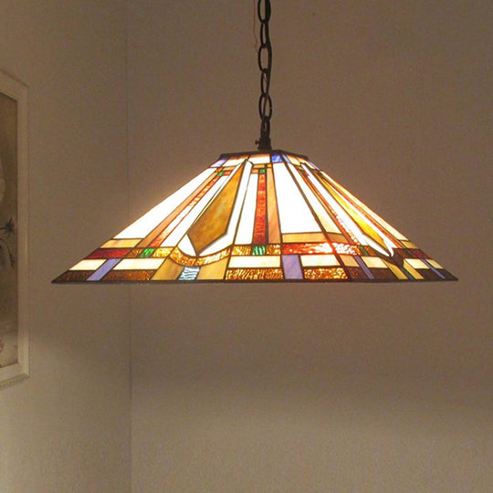 Rhombus/Shell Tiffany Ceiling Lamp - 1 Head Brown Stained Glass Pendant Light For Dining Room