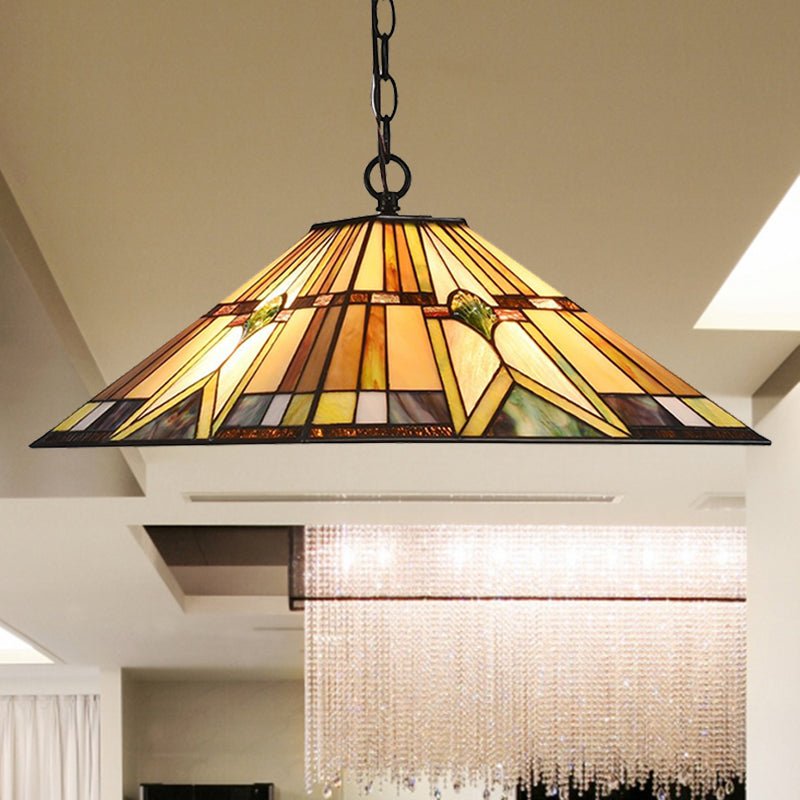 Tiffany Rhombus/Shell Ceiling Lamp - Brown Stained Art Glass Pendant Light for Dining Room