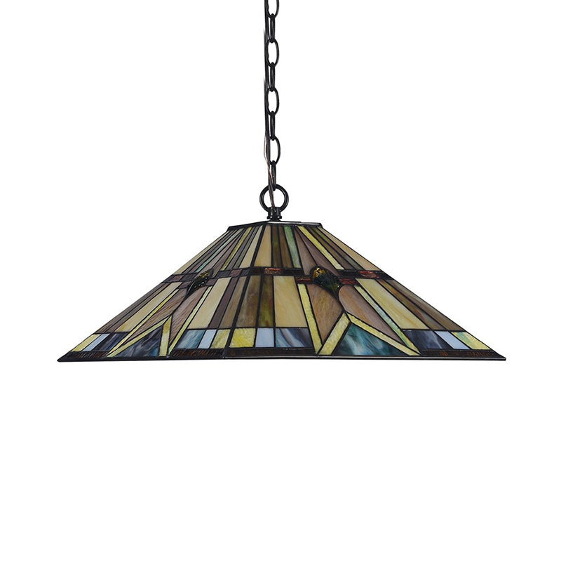 Rhombus/Shell Tiffany Ceiling Lamp - 1 Head Brown Stained Glass Pendant Light For Dining Room