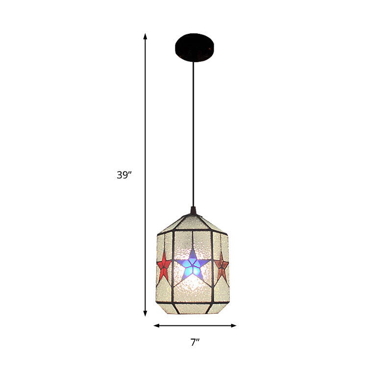 Stylish Star Design Pendant Ceiling Light - White/Clear Tiffany Art Glass, Stainless, 1-Light