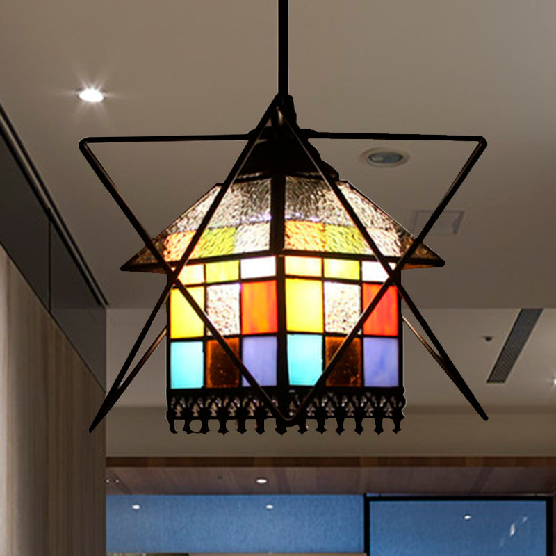 Tiffany Style Stained Glass Pendant Lamp With Wire Deco - Creative And Elegant Ceiling Light Black