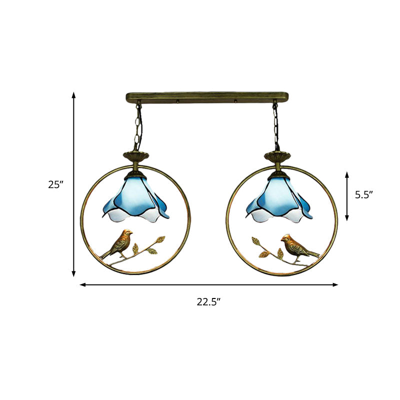 Tiffany Blossom Pendant Lamp with Little Bird Glass Hanging Light in Blue - Perfect for Kitchen Decor