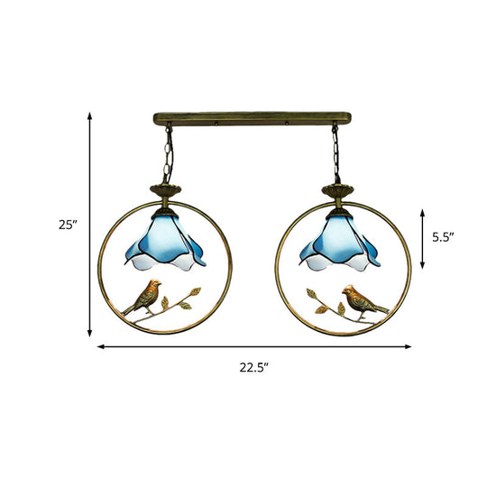 Tiffany Blossom Pendant Lamp with Little Bird Glass Hanging Light in Blue - Perfect for Kitchen Decor