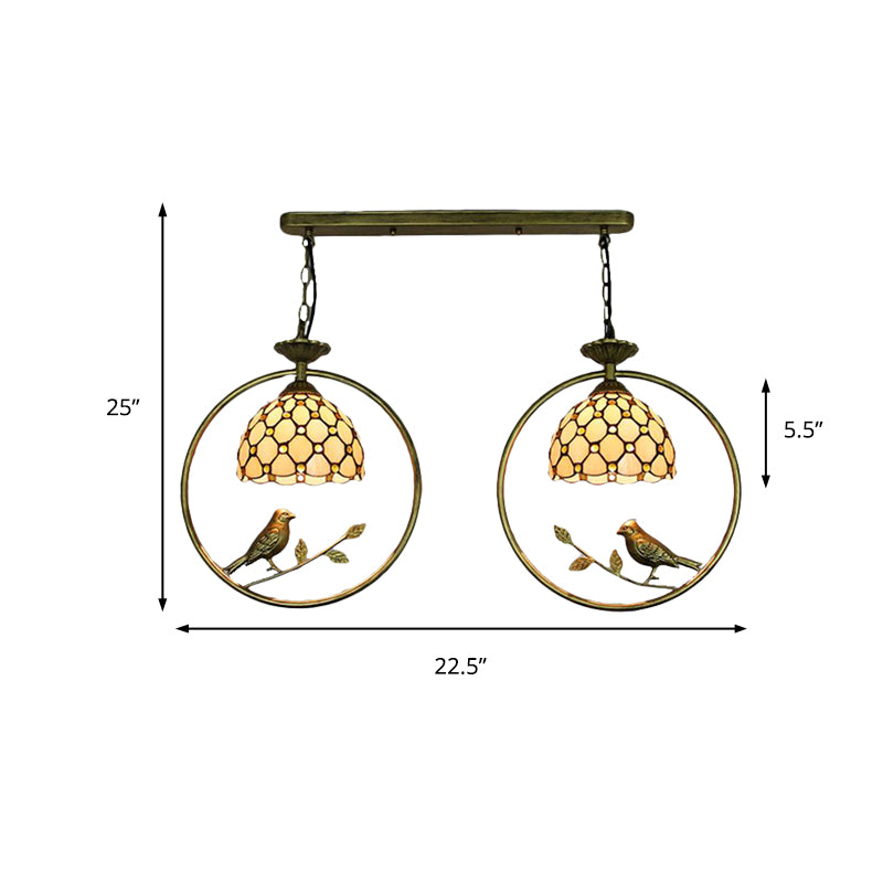 Tiffany Rustic Dome Pendant Light With Bird - Beige Restaurant Ceiling