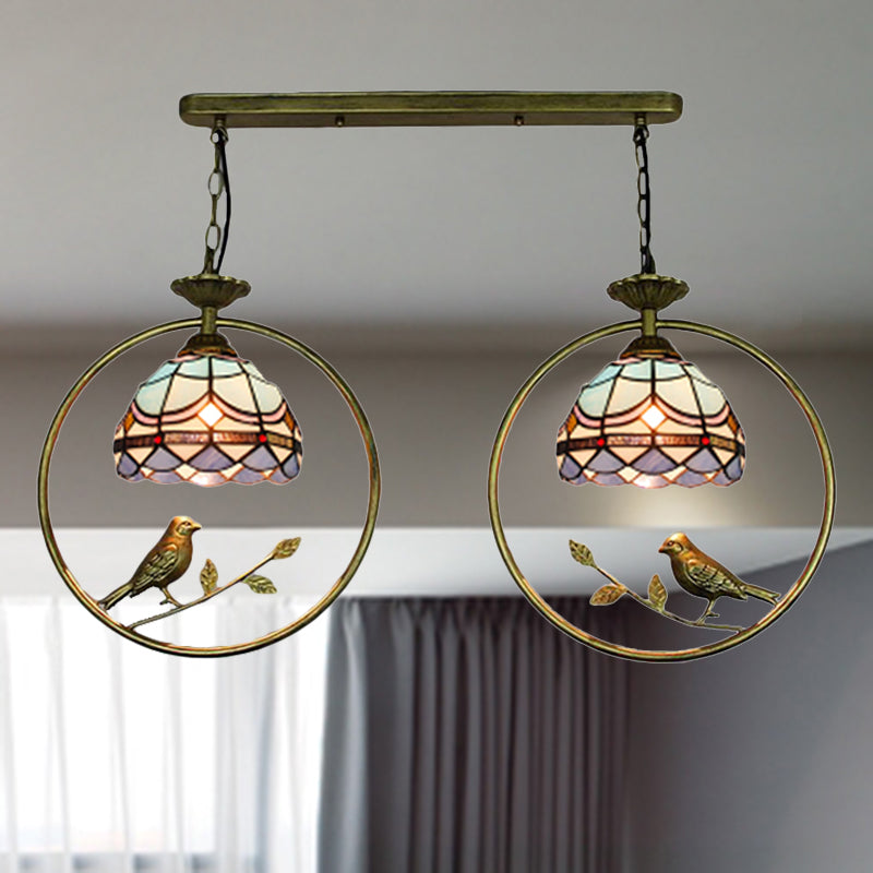 Victorian Little Bird Tiffany Stained Glass Suspension Light With 2 Bulbs - Ideal For Bookstore