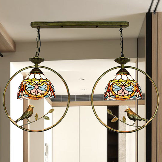 Victorian Pendant Light With Tiffany Stained Glass - Ideal For Cloth Shops Antique Bronze