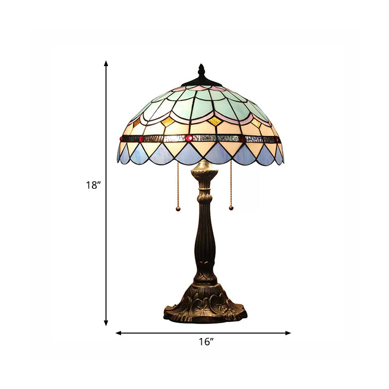 Blue Baroque Dome Reading Light: Stained Glass Table Lighting