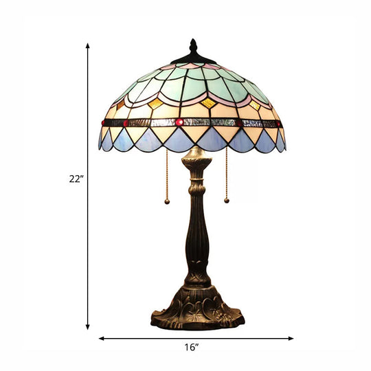 Blue Baroque Dome Reading Light: Stained Glass Table Lighting