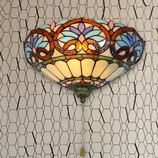 Victorian Stained Glass Wall Sconce With Pull Chain Perfect For Living Room