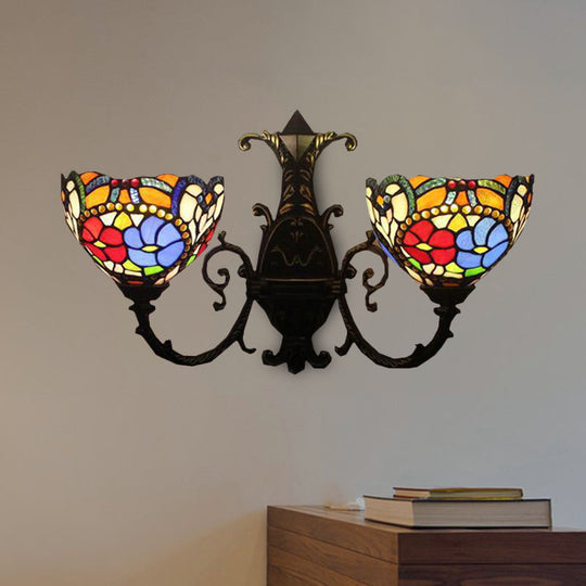 Victorian Stained Glass Wall Sconce Antique Bronze 2-Light Bedroom Lighting