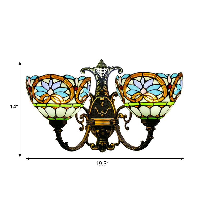 Victorian Style Stained Glass Wall Sconce - 2 Lights For Bedroom Lighting