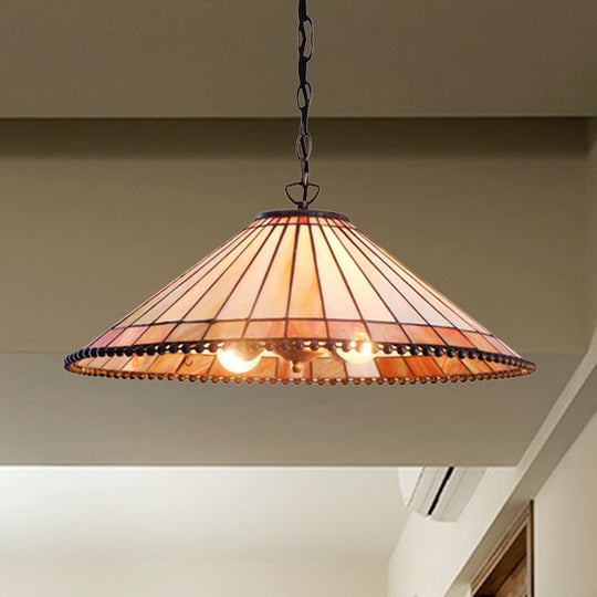 Beige Cut Glass Tiffany-Style Pendant Lamp - Wide Flare Design Suspension Lighting Fixture With 1