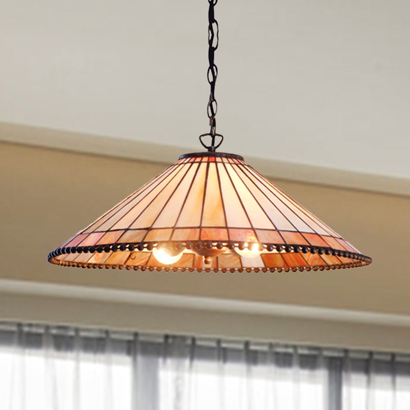 Beige Cut Glass Tiffany-Style Pendant Lamp with Wide Flare - Suspension Lighting Fixture