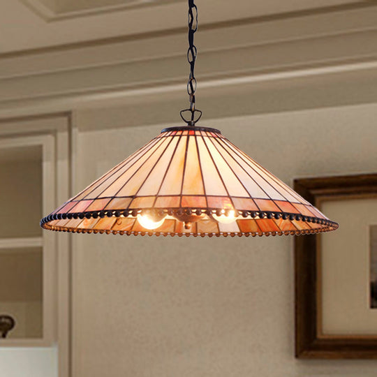 Beige Cut Glass Tiffany-Style Pendant Lamp with Wide Flare - Suspension Lighting Fixture