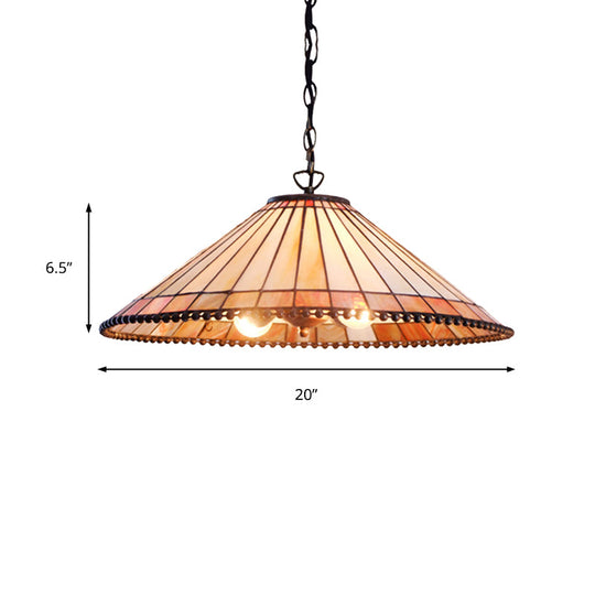 Beige Cut Glass Tiffany-Style Pendant Lamp with Wide Flare - Suspension Lighting Fixture