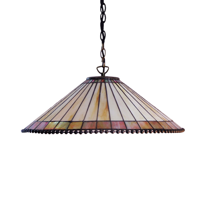 Beige Cut Glass Tiffany-Style Pendant Lamp with Wide Flare - Suspension Lighting Fixture