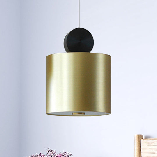 Minimalist Metal Pendant Light In Gold - Drum/Saucer/Cylinder Design Ideal For Hallways 1 Head