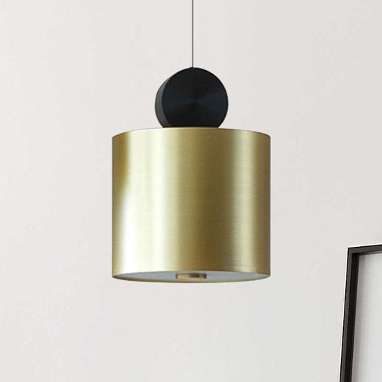 Minimalist Metal Pendant Light In Gold - Drum/Saucer/Cylinder Design Ideal For Hallways 1 Head