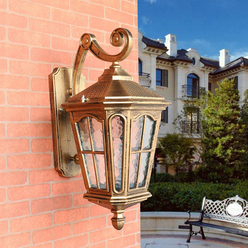 Antique Bronze Tapered Outdoor Wall Lantern With Rippled Glass - Solar Led Patio Light Fixture