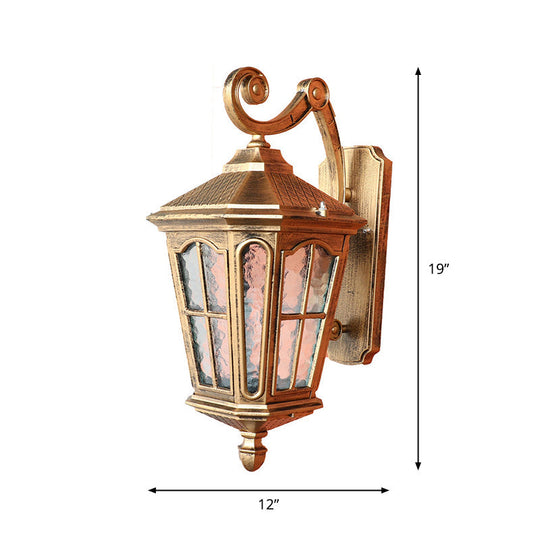 Antique Bronze Tapered Outdoor Wall Lantern With Rippled Glass - Solar Led Patio Light Fixture / 12