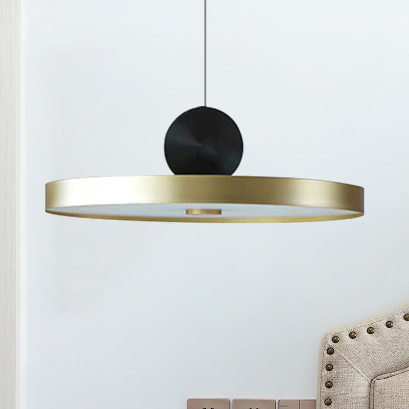 Minimalist Metal Pendant Light In Gold - Drum/Saucer/Cylinder Design Ideal For Hallways 1 Head