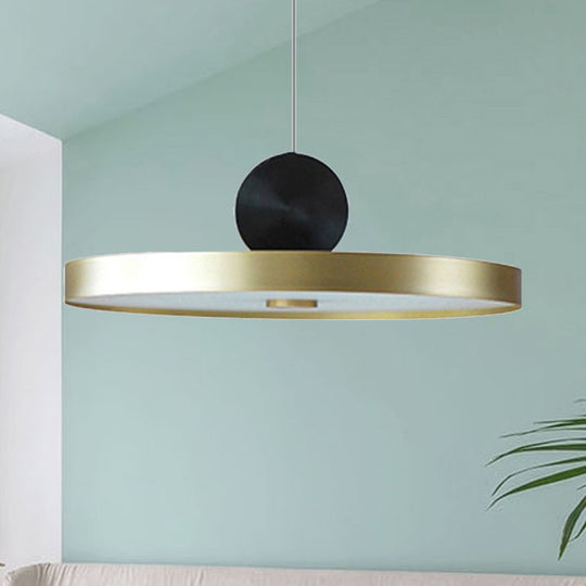 Minimalist Metal Pendant Light In Gold - Drum/Saucer/Cylinder Design Ideal For Hallways 1 Head