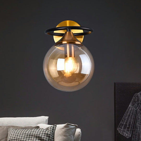 Postmodern Glass Ball Wall Sconce In Brass For Bedroom