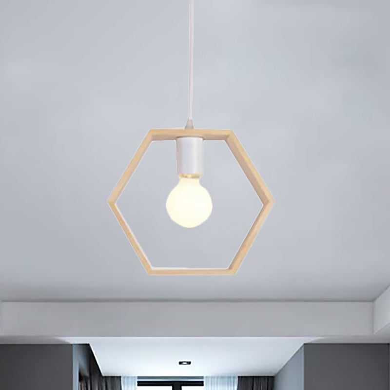 Contemporary Wooden Drop Pendant Ceiling Light Fixture - Triangle/Square/Hexagonal Design Ideal For