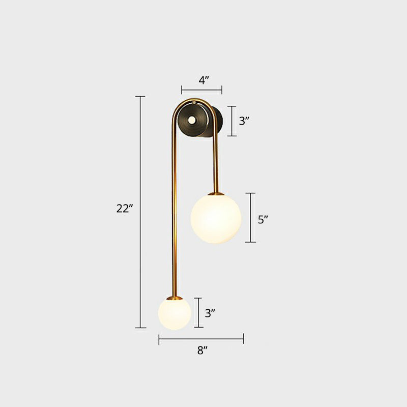 Postmodern Brass Arc Wall Sconce Light With Opal Glass Shade - 2-Head Metal Design