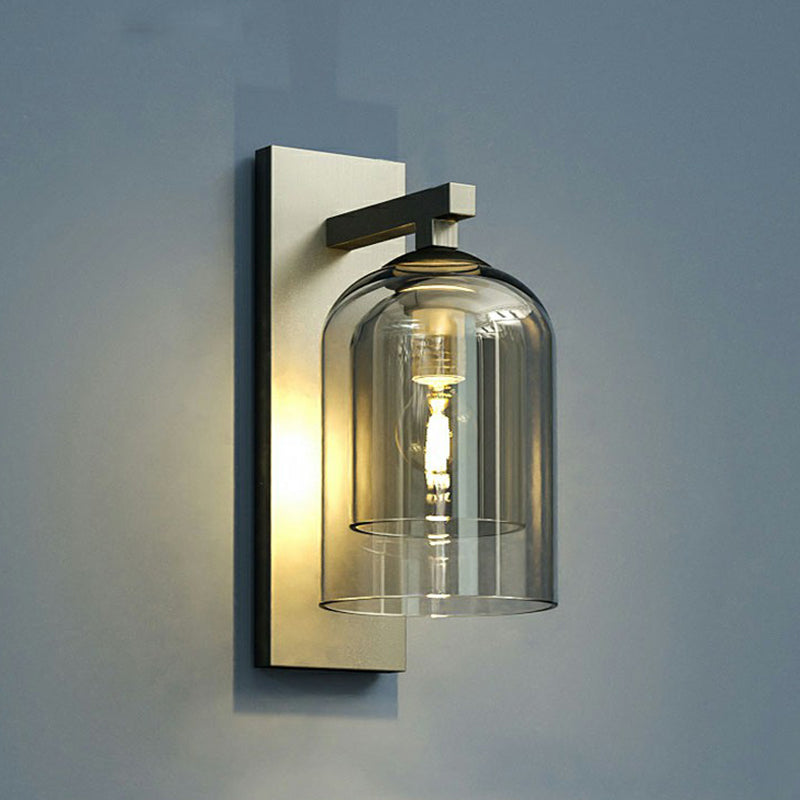 Nordic Grey Finish Glass Dome Wall Lamp: Elegant Smokey Blown Sconce Lighting For Corridor