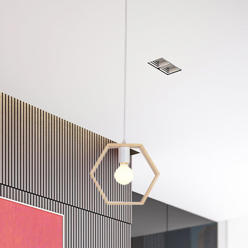 Contemporary Wooden Drop Pendant Ceiling Light Fixture - Triangle/Square/Hexagonal Design Ideal For