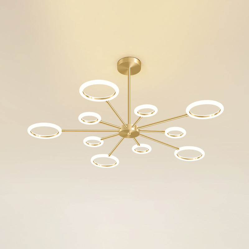 Minimalistic Metal Sputnik LED Chandelier - Gold Hanging Light with Acrylic Shade