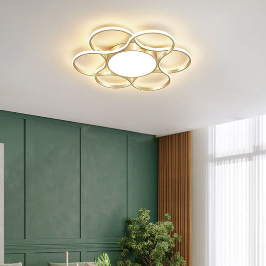 Simple Gold Flower LED Ceiling Light Fixture for Living Room Décor